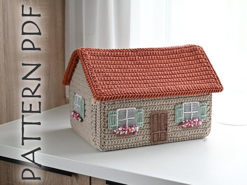 Crochet house basket PATTERN