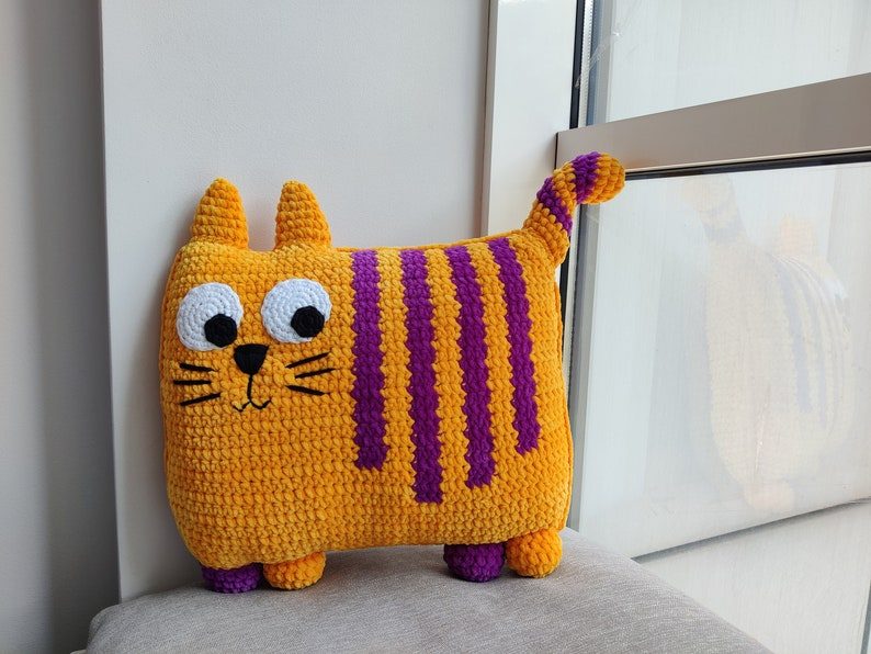 Striped Cat Pillow Crochet Pattern