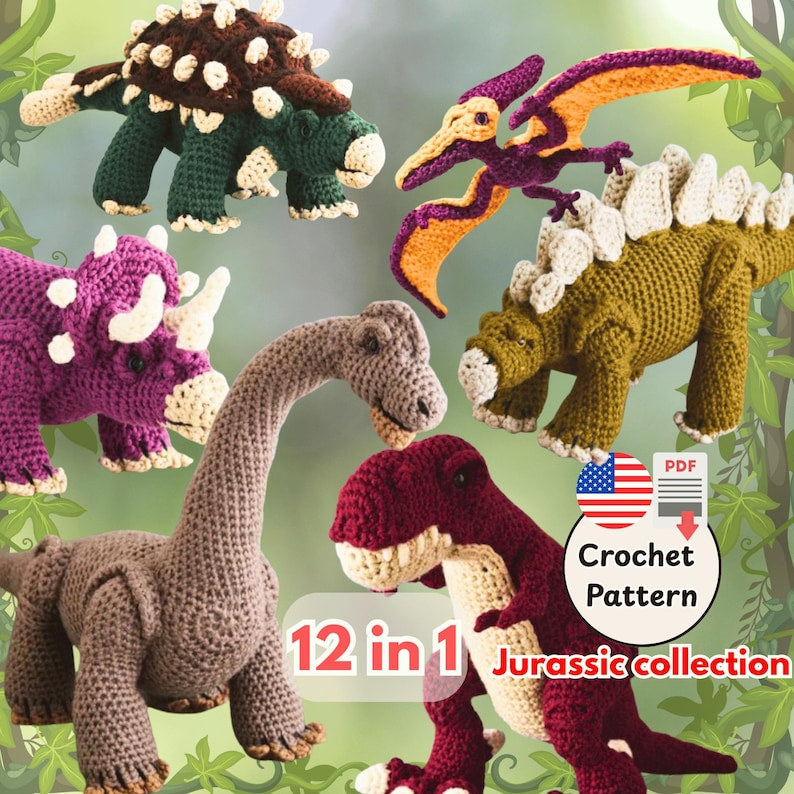 12 Dinosaur Crochet Patterns Bundle