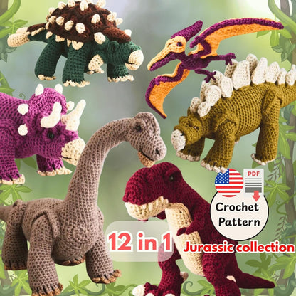 12 Dinosaur Crochet Patterns Bundle