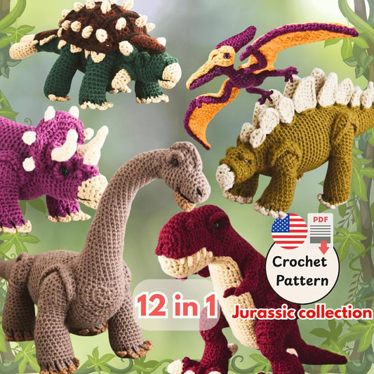 12 Dinosaur Crochet Patterns Bundle