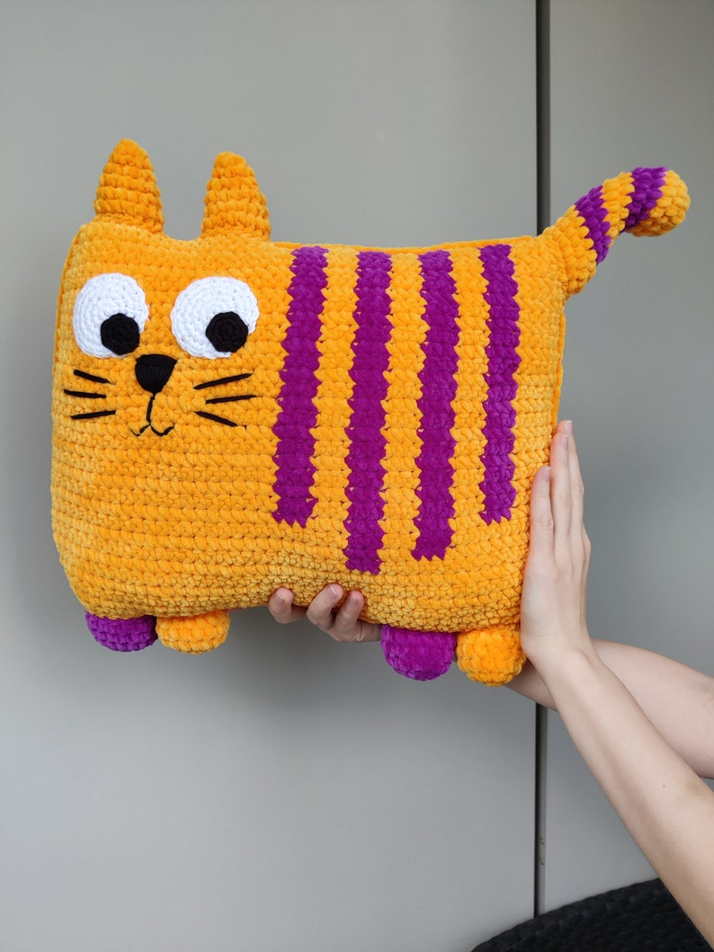 Striped Cat Pillow Crochet Pattern