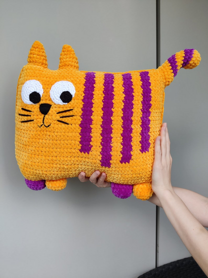 Striped Cat Pillow Crochet Pattern
