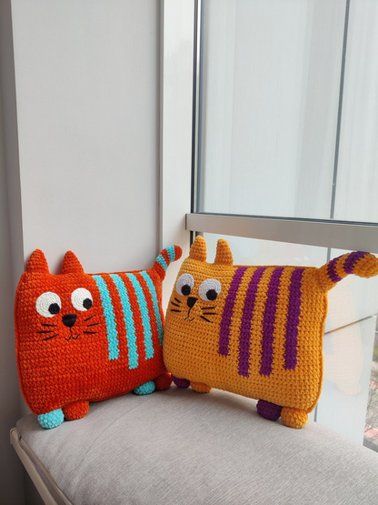 Striped Cat Pillow Crochet Pattern