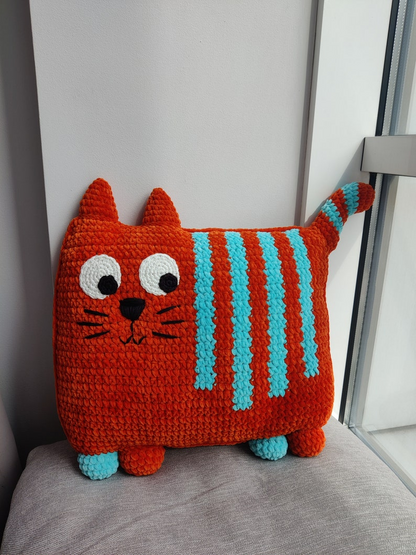 Striped Cat Pillow Crochet Pattern