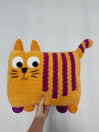 Striped Cat Pillow Crochet Pattern