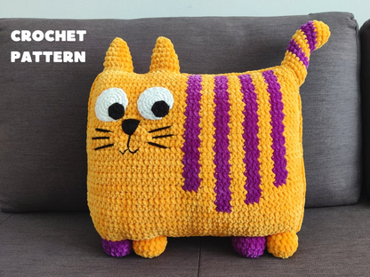 Striped Cat Pillow Crochet Pattern